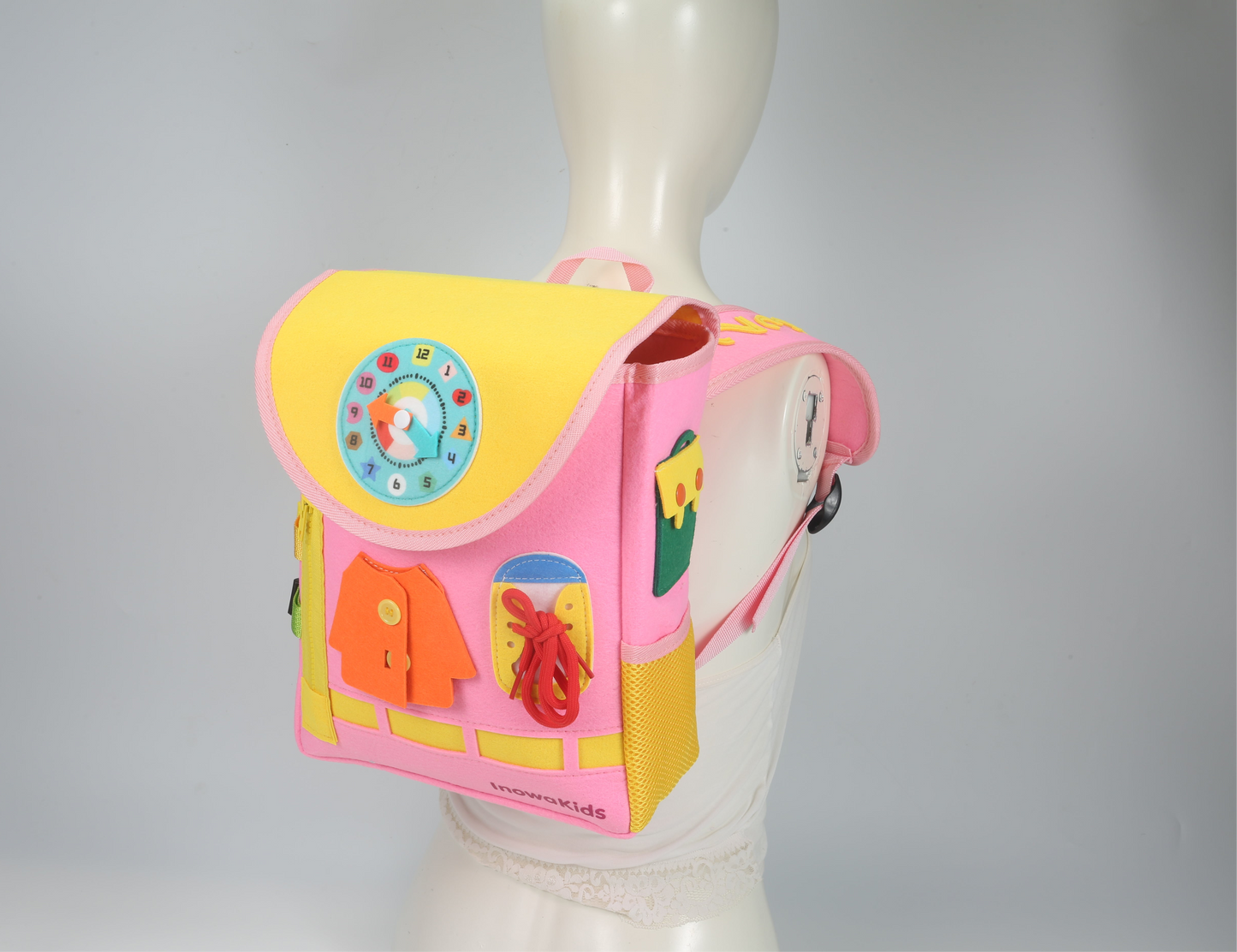 Toddler Busy Board Backpack | Montessori Travel Bag by InowaKids- Pink