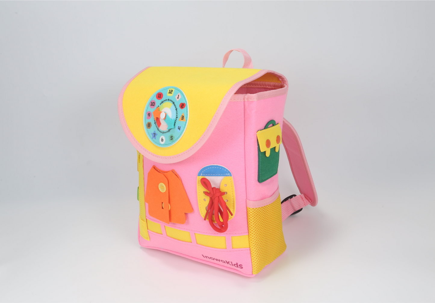Toddler Busy Board Backpack | Montessori Travel Bag by InowaKids- Pink