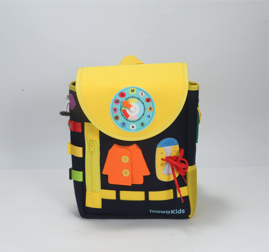 Toddler Busy Board Backpack | Montessori Travel Bag by InowaKids- Blue