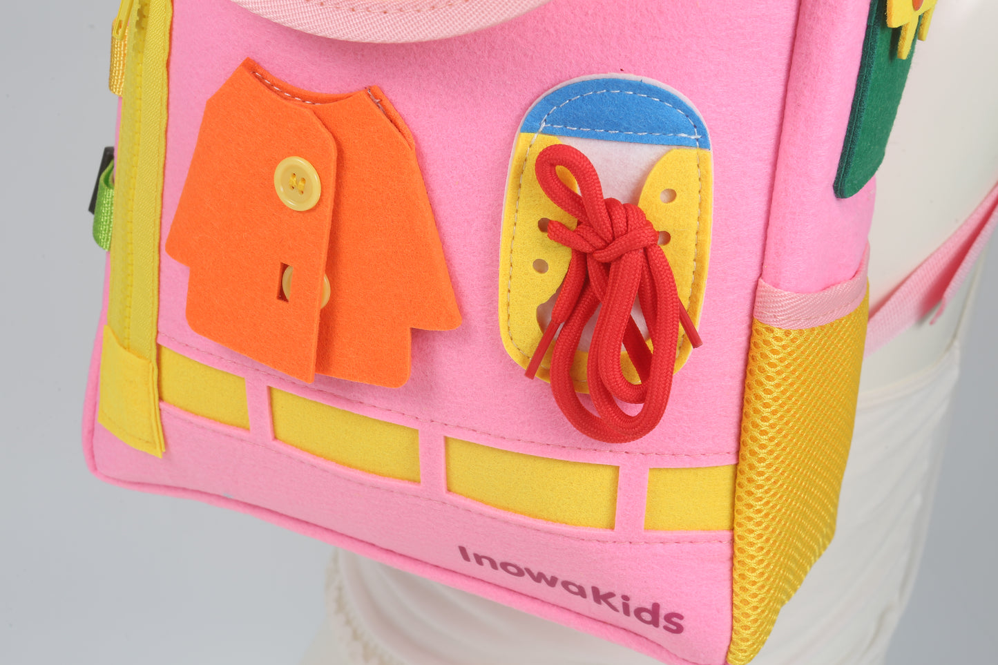 Toddler Busy Board Backpack | Montessori Travel Bag by InowaKids- Pink