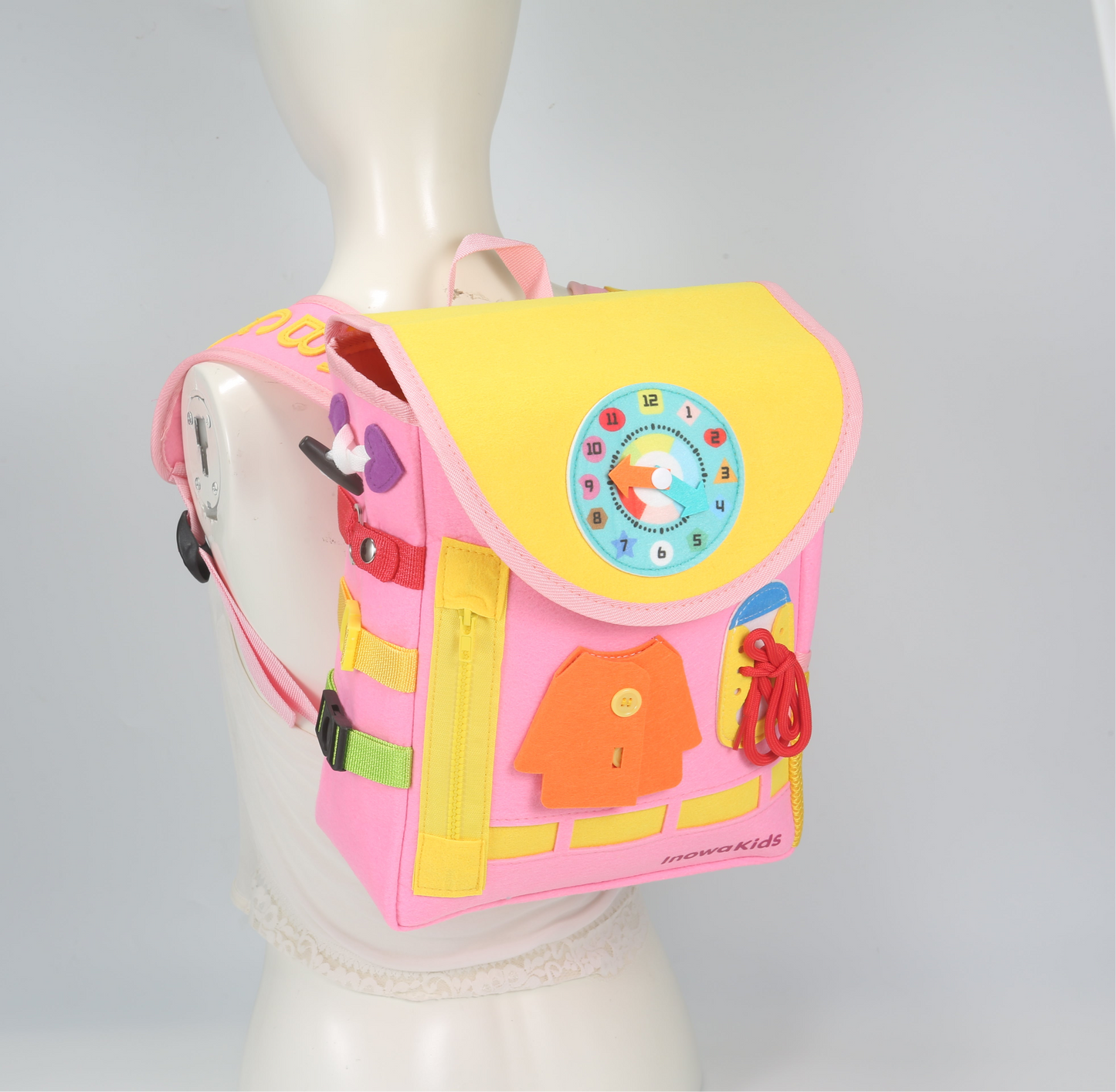 Toddler Busy Board Backpack | Montessori Travel Bag by InowaKids- Pink