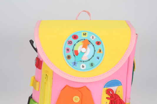 Toddler Busy Board Backpack | Montessori Travel Bag by InowaKids- Pink