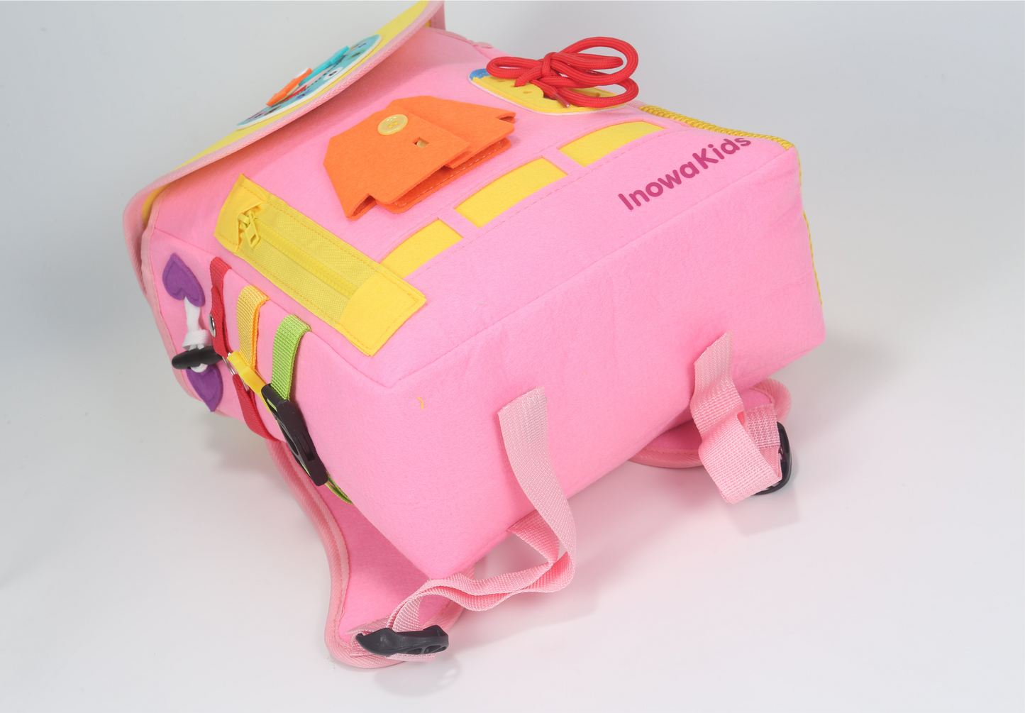 Toddler Busy Board Backpack | Montessori Travel Bag by InowaKids- Pink