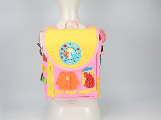 Toddler Busy Board Backpack | Montessori Travel Bag by InowaKids- Pink