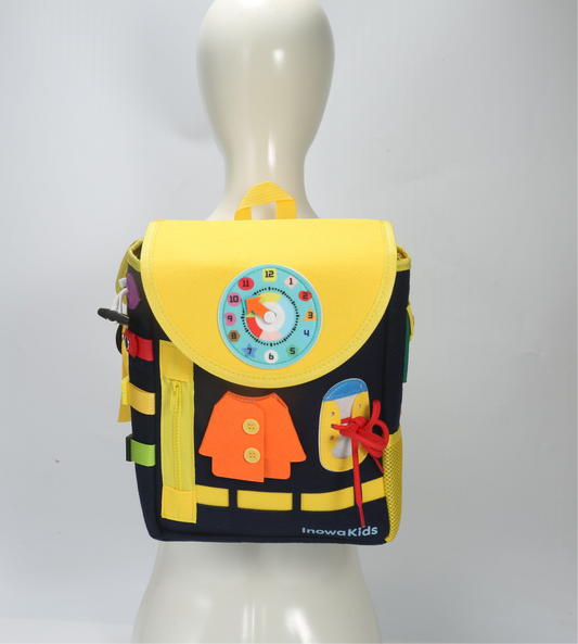 Toddler Busy Board Backpack | Montessori Travel Bag by InowaKids- Blue